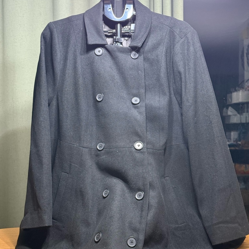 Torrid Black Double-Breasted Pea Coat Fit & Flare Wool Blend Size 2X 18/20